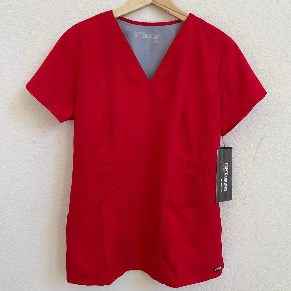 NWT Scarlet Red Grey's Anatomy Marquis V-Neck Scrub Top 41452 Size Large